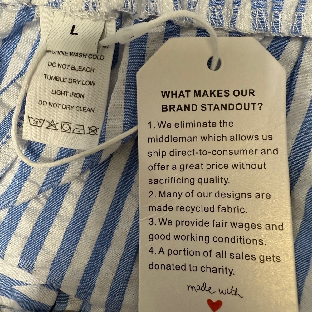 #12)  Striped Blue and White Pants with Button Accents - Picture 11 of 11